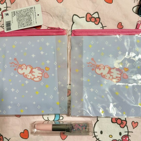 Amifa Kawaii Purikura Clear Vinyl Pouches Set with Qlia Glitter Bear Lipstick Pe - Picture 2 of 9